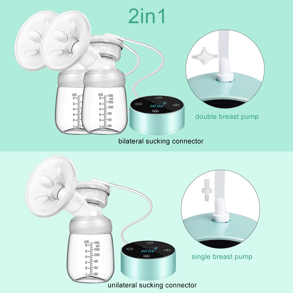 MUOCOBU Electric Breast Pump, Breast Pump Electric Breastfeeding Pump 3 Modes 10 Levels Dual Rechargeable Nursing Double Breast Milk Pump Massage with Touchscreen LED BPA Free