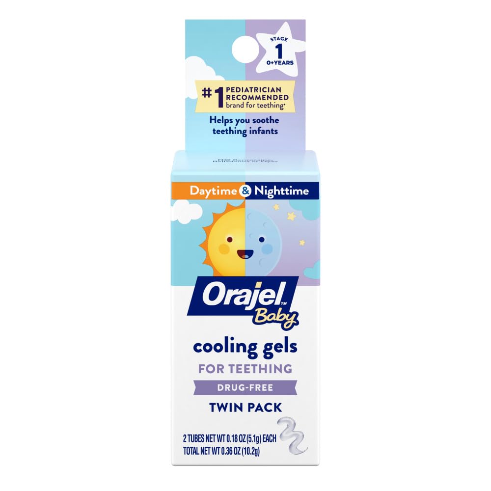 Orajel Baby Daytime & Nighttime Cooling Gels for Teething, Drug-Free, #1 Pediatrician Recommended Brand for Teething*, Two 0.18oz Tubes