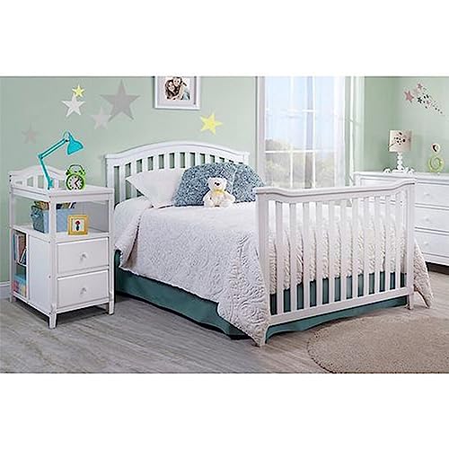 SORELLE FURNITURE Cuna y cambiador Berkley con respaldo de panel de listones Mesa para cambiar pañales convertible clásica en acabado no tóxico Cama de madera para bebés Sofá cama para niños pequeños Guardería de tamaño completo - Blanco