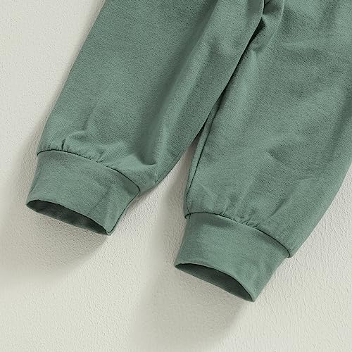 Newborn Baby Boy Girl Clothes Ribbed Knitted Long Sleeve Romper Pants Solid Cotton Infant Fall Winter Outfits 2Pcs (Solid Green, 12-18 Months)