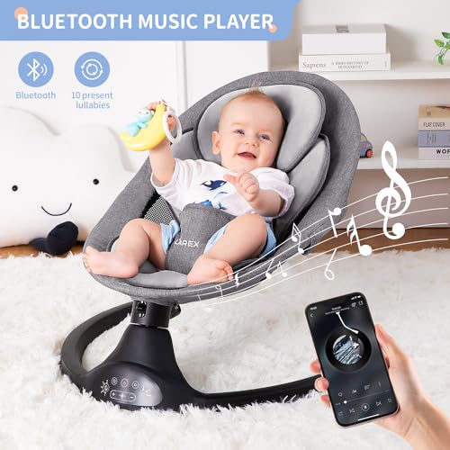 Larex Baby Swing for Infants | Electric Bouncer for Babies,Portable Swing for Baby Boy Girl,Remote Control Indoor Baby Rocker with 5 Sway Speeds,1 Seat Positions,10 Music and Bluetooth