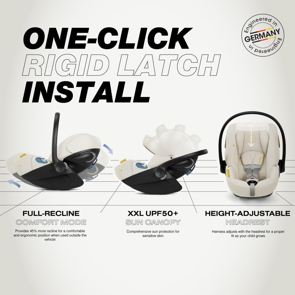 Cloud G Comfort Extend Infant Car Seat with Anti-Rebound Base, Linear Side Impact Protection, Latch Install, Ergonomic Full Recline, Extended Leg Rest, Seashell Beige