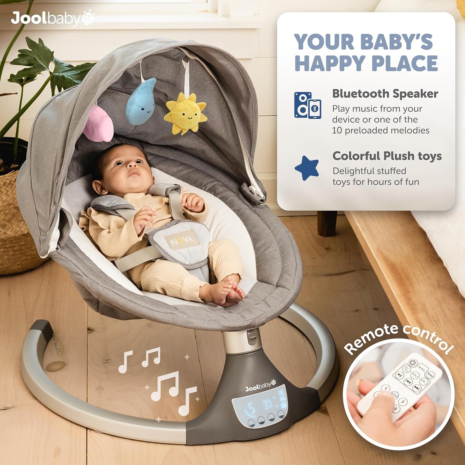 Nova Baby Swing for Newborns - Electric Motorized Infant Swing, Bluetooth Music, 10 Preset Melodies, Remote (2024 Model) -