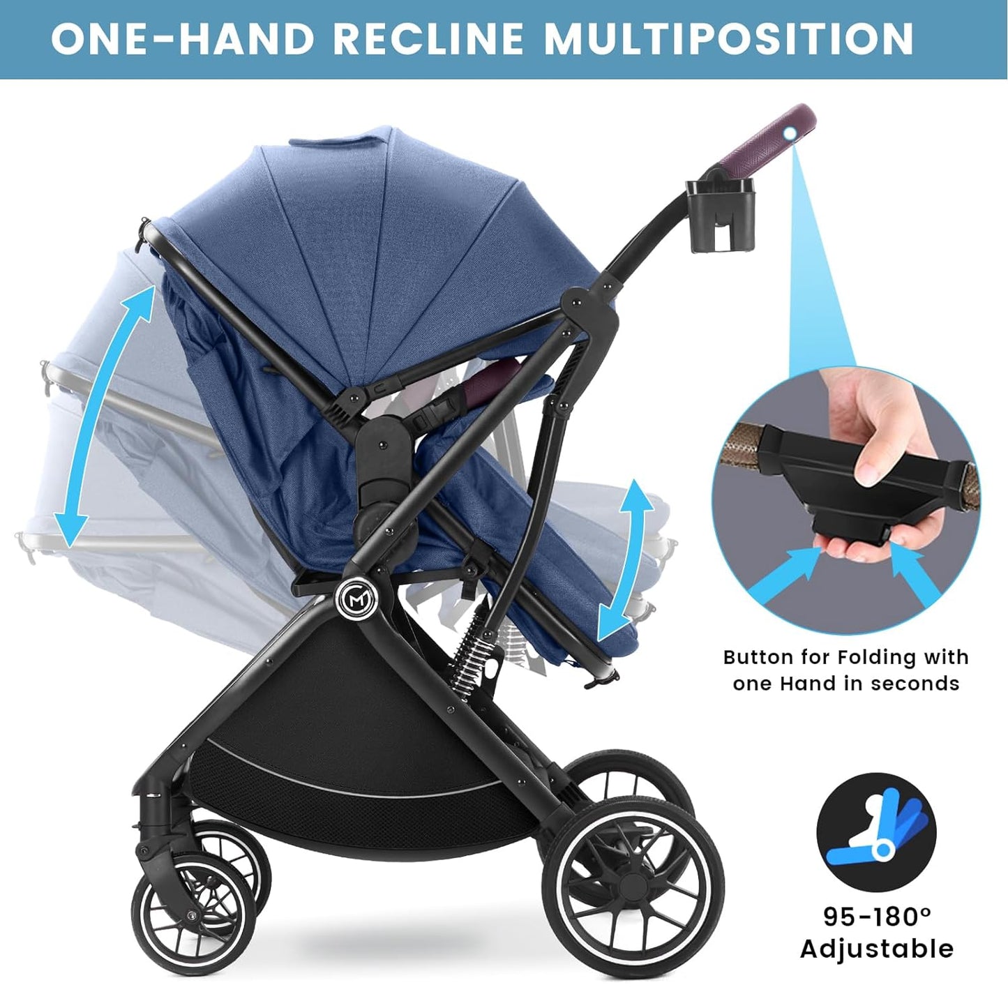 Baby Stroller Bassinet 3 in 1 Newborn Infant Toddler,Convertible Adaptable Portable Foldable Strollers,One Hand Fold, Reversible Seat,Extra Storage