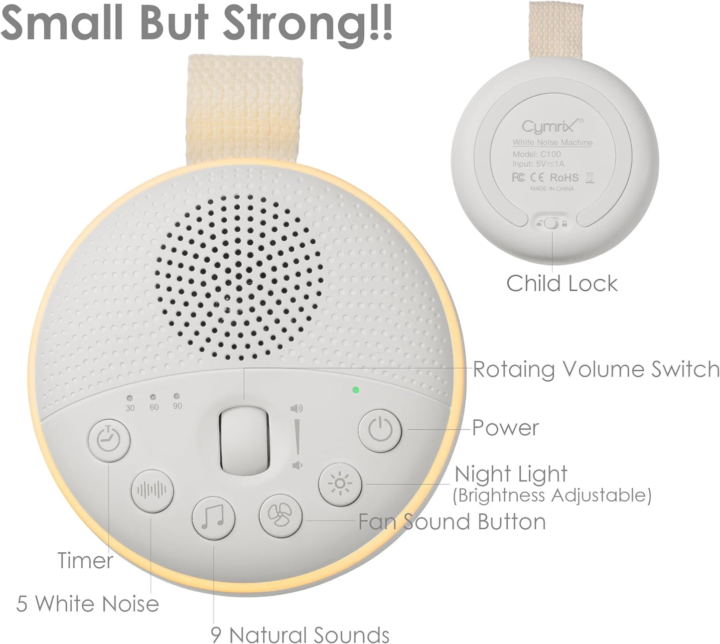 Baby Sleep Machine, Portable White Noise Sound Machine with Built-In Night Light with 21 Sound Modes for Deep Restful Sleep, Including Shhhhhh, Music, Rain, Fan, Ocean Sound, Lullaby and More
