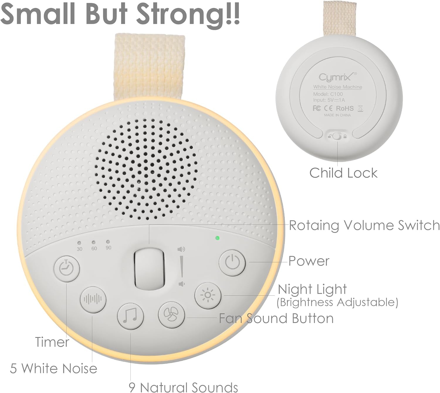 Baby Sleep Machine, Portable White Noise Sound Machine with Built-In Night Light with 21 Sound Modes for Deep Restful Sleep, Including Shhhhhh, Music, Rain, Fan, Ocean Sound, Lullaby and More