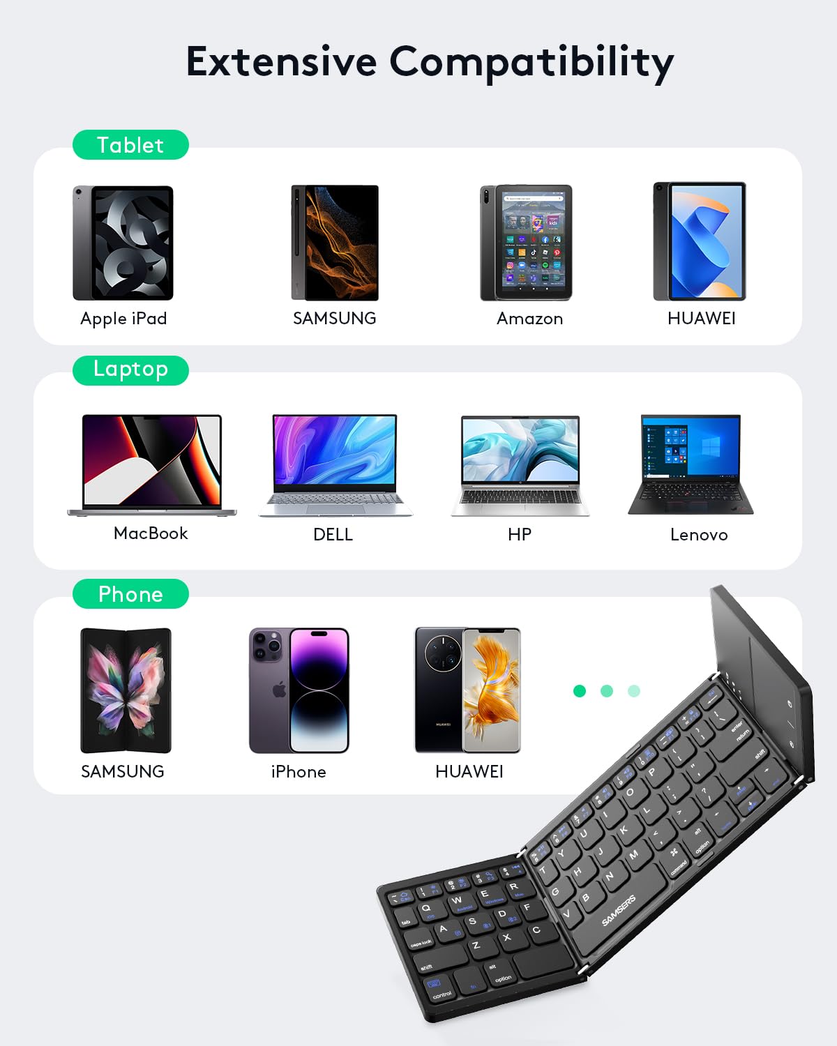 Samsers Multi-Device Foldable Bluetooth Keyboard with Touchpad, Rechargeable Dual-Mode(2.4G+BTx2) Wireless Keyboard with Holder, Portable Folding Keyboard for Android Windows iOS Mac OS - Black