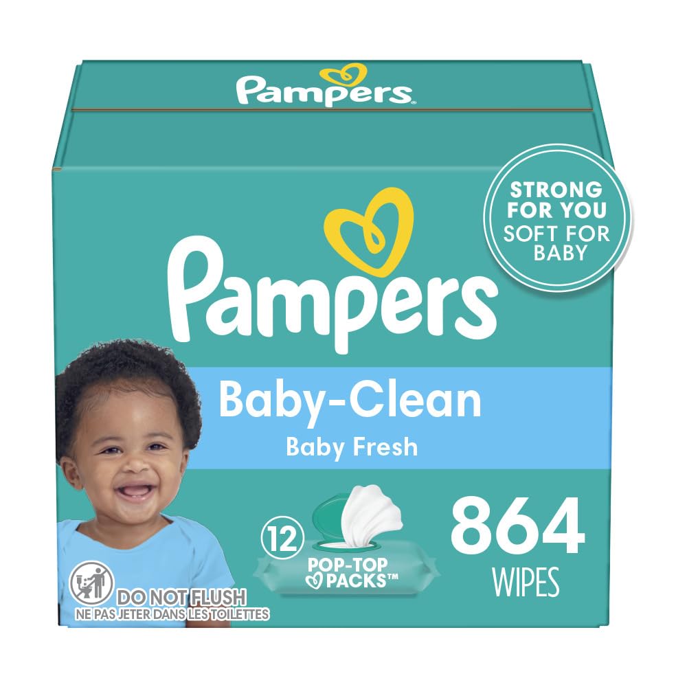 Pampers Baby Clean Wipes, Baby Fresh Scented, 12 paquetes con tapa abatible (864 toallitas en total)