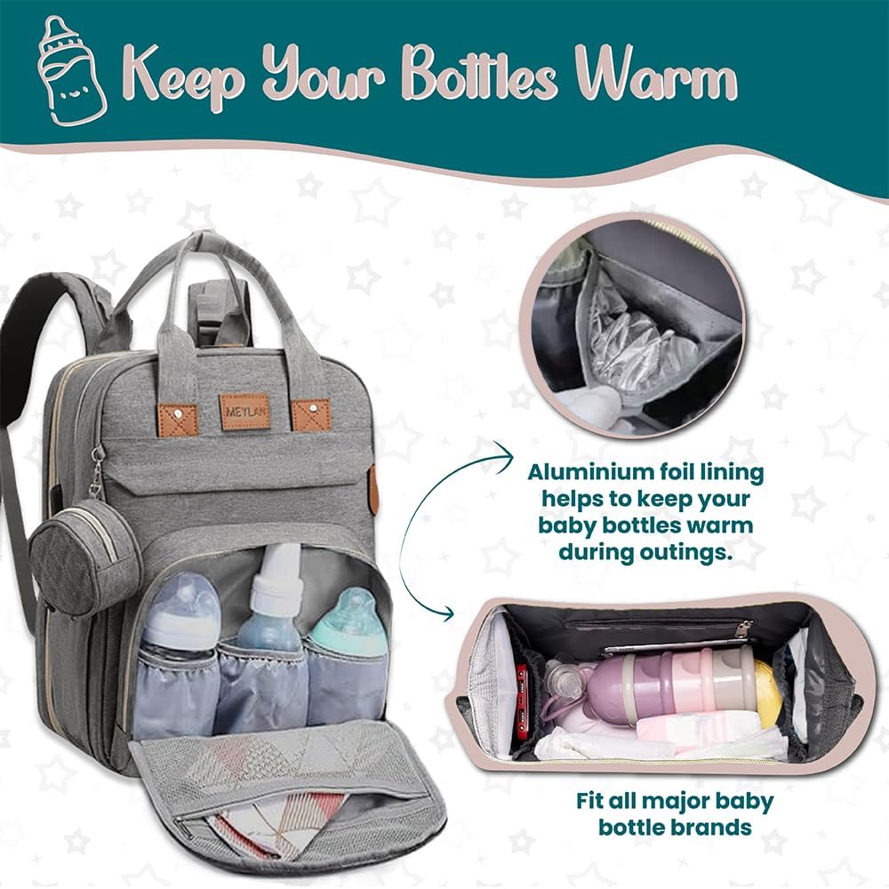 Diaper Bag Backpack baby bag - Spacious & Multifunctional Baby Essentials Travel Tote-Waterproof with Changing Pad, Stroller Straps, USB Charging Port & Pacifier Case - Large Capacity - Unisex, Grey