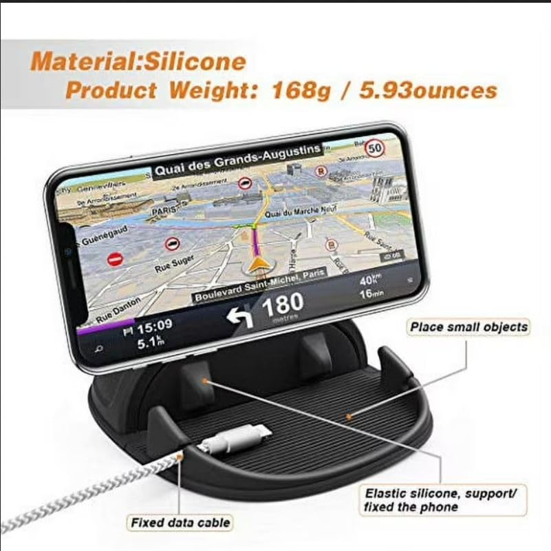 Loncaster Car Phone Holder, Car Phone Mount Silicone Car Pad Mat for Various Dashboards, Slip Free Desk Phone Stand Compatible with iPhone, Samsung, Android Smartphones, GPS Devices and More, Black