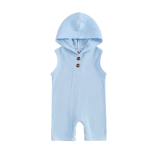 Ynibbim Newborn Infant Baby Boys One Piece Romper Summer Outfit Solid Color Ribbed Sleeveless Hood Jumpsuit Bodysuit Onesie