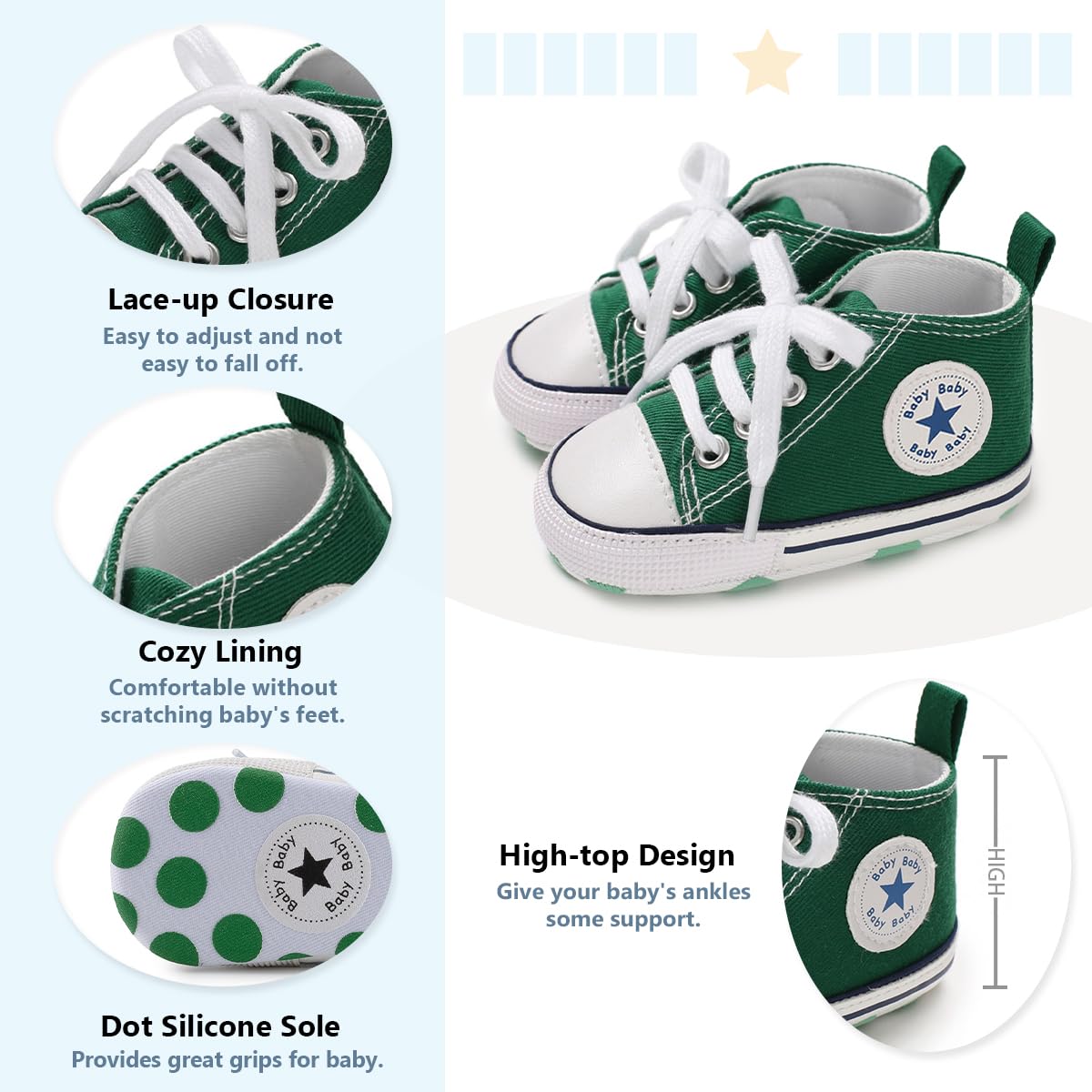 Save Beautiful Baby Girls Boys Canvas Sneakers Soft Sole High-Top Ankle Infant First Walkers Crib Shoes