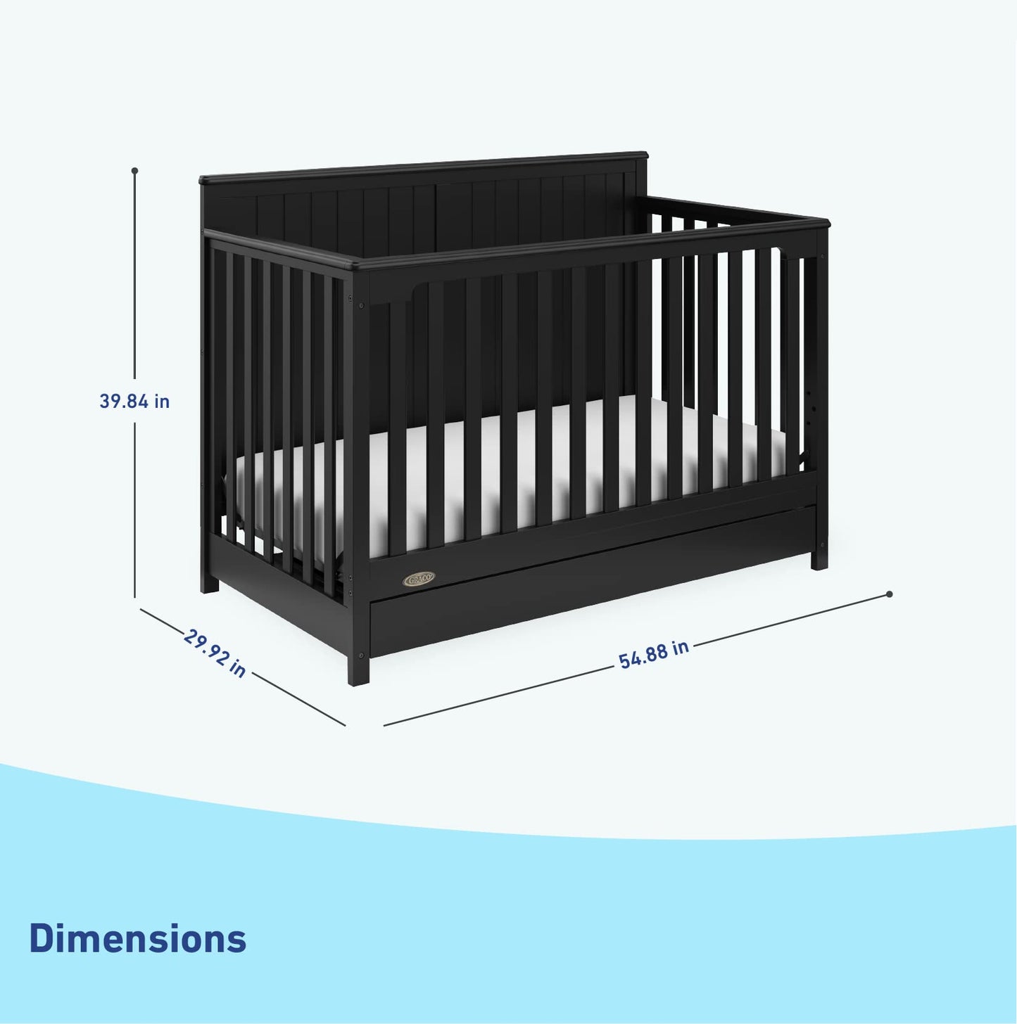 Graco Hadley Cuna convertible 5 en 1 con cajón (negro) - Combo, incluye almacenamiento de guardería de tamaño completo, se convierte de cuna de bebé a cama para niños pequeños, sofá cama