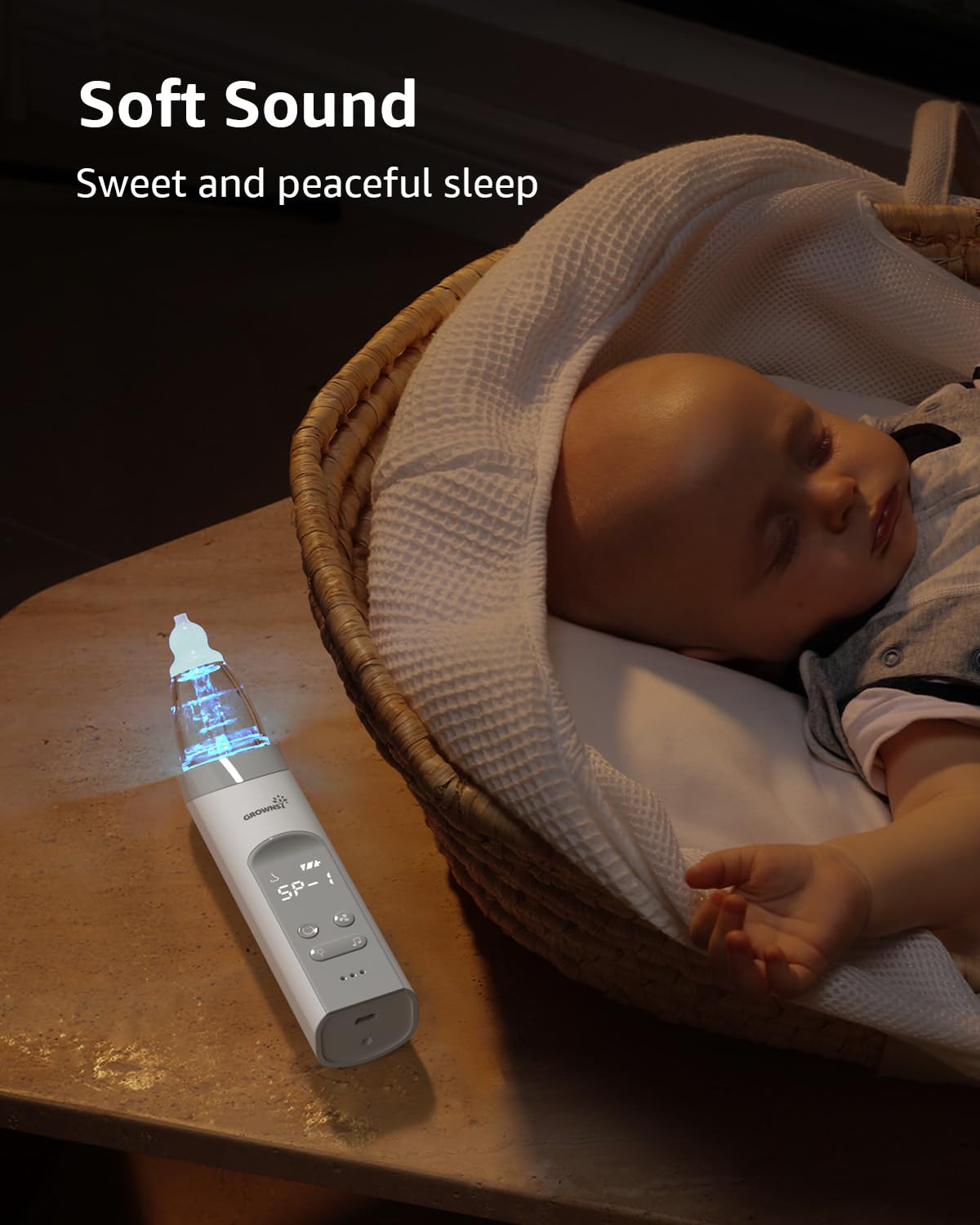 GROWNSY Nasal Aspirator for Baby, Electric Nose Aspirator for Toddler, Baby Nose Sucker, Automatic Nose Cleaner with 3 Silicone Tips, Adjustable Suction Level, Music and Light Soothing Function