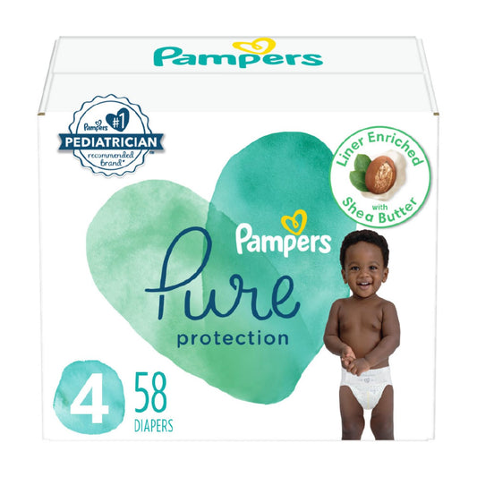 Pampers Pure Protection Diapers - Size 4, 58 Count, Hypoallergenic Premium Disposable Baby Diapers