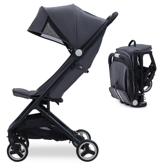 GAOMON Cochecito liviano, cochecito de viaje compacto plegable con una sola mano para avión, asiento reclinable y dosel, suspensión suave, sistema de viaje listo, negro
