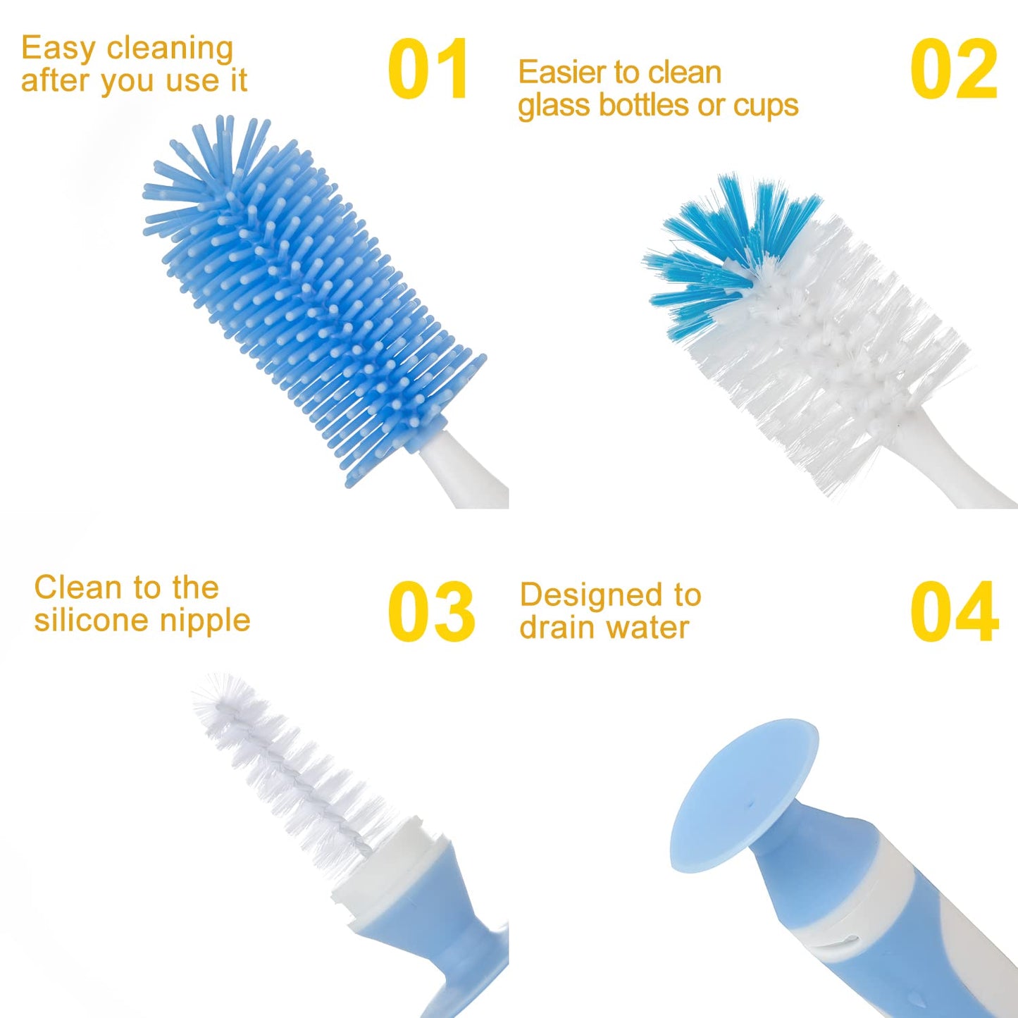 CHEMIMOSO Multifunctional Cleaning Brush, Baby Bottle Brush, Bottle Brush Cleaner (Rotate The Suction Cup to Obtain The Small Bristle Brushes) Set Z, Pink, Silicone and Nylon Brush