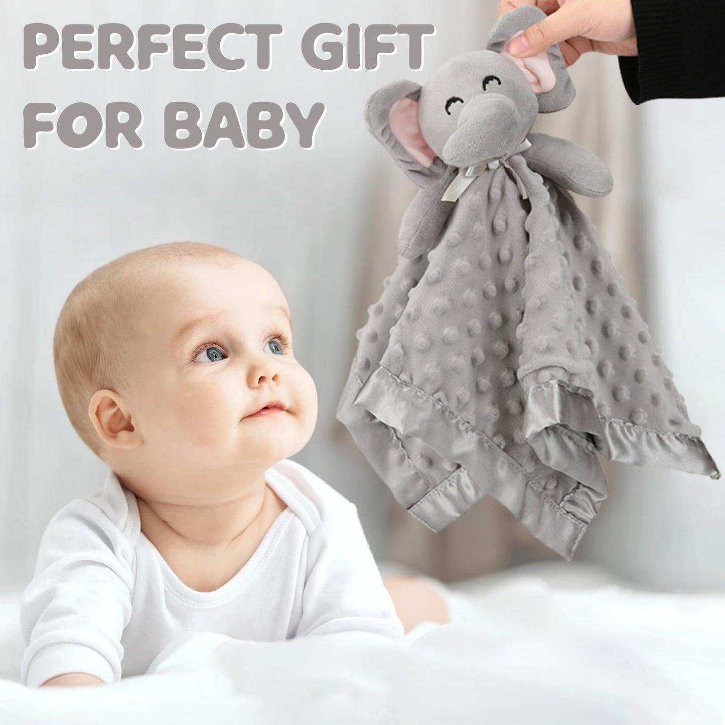 Pro Goleem Elephant Security Blanket, Soft Lovey Unisex Lovie Baby Gifts for Newborn Boys and Girls Snuggle Toy Stuffed Animal Grey 16 Inch