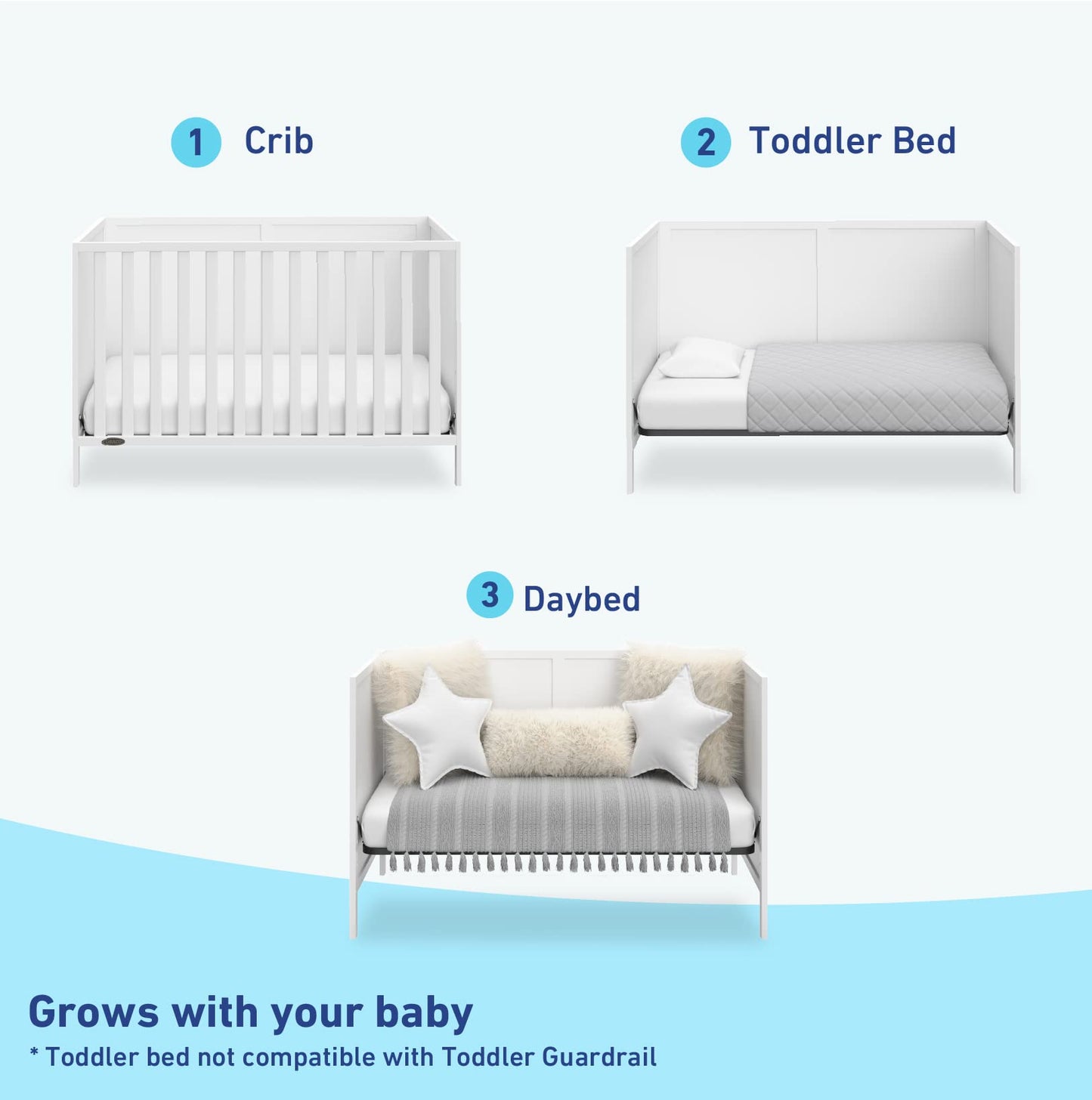 Graco Theo 3-in-1 Convertible Crib (White) - GREENGUARD Gold Certified, Converts to Toddler Bed & Daybed, Fits Standard Full-Size Crib Mattress, 4 Adjustable Mattress Heights