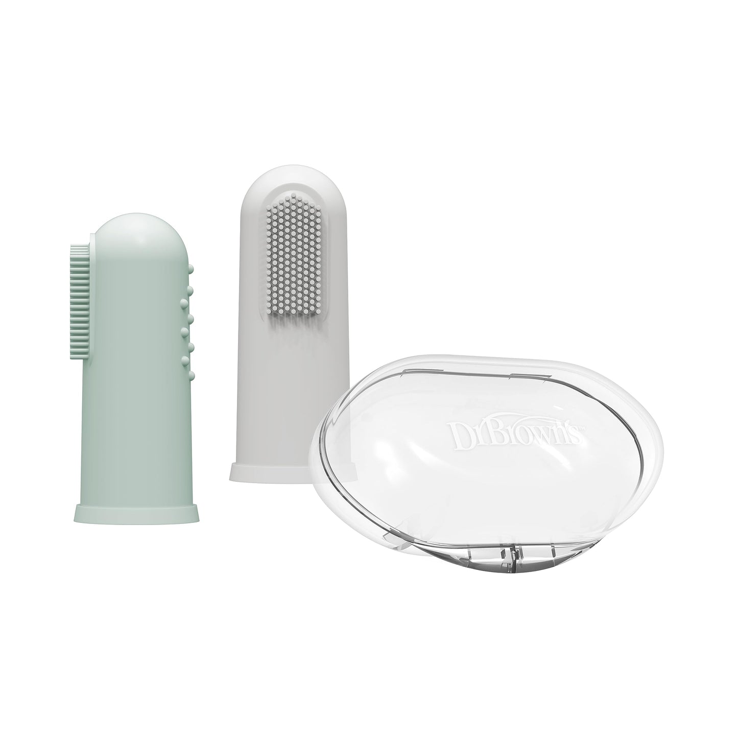 Dr. Brown's Silicone Finger Toothbrush for Baby with Travel-Storage Case, 3m+, Gray and Light Green, 2 Count, (Pack of 1)