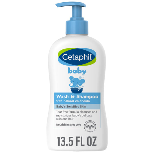 Cetaphil Baby Wash &amp; Shampoo con caléndula orgánica, sin desgarros, sin parabenos, colorantes ni aceites minerales, 13.5 fl. Onz