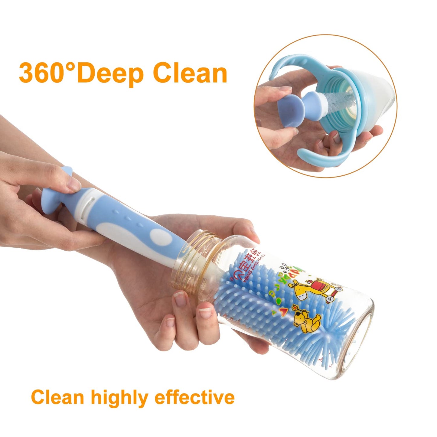 CHEMIMOSO Multifunctional Cleaning Brush, Baby Bottle Brush, Bottle Brush Cleaner (Rotate The Suction Cup to Obtain The Small Bristle Brushes) Set Z, Pink, Silicone and Nylon Brush