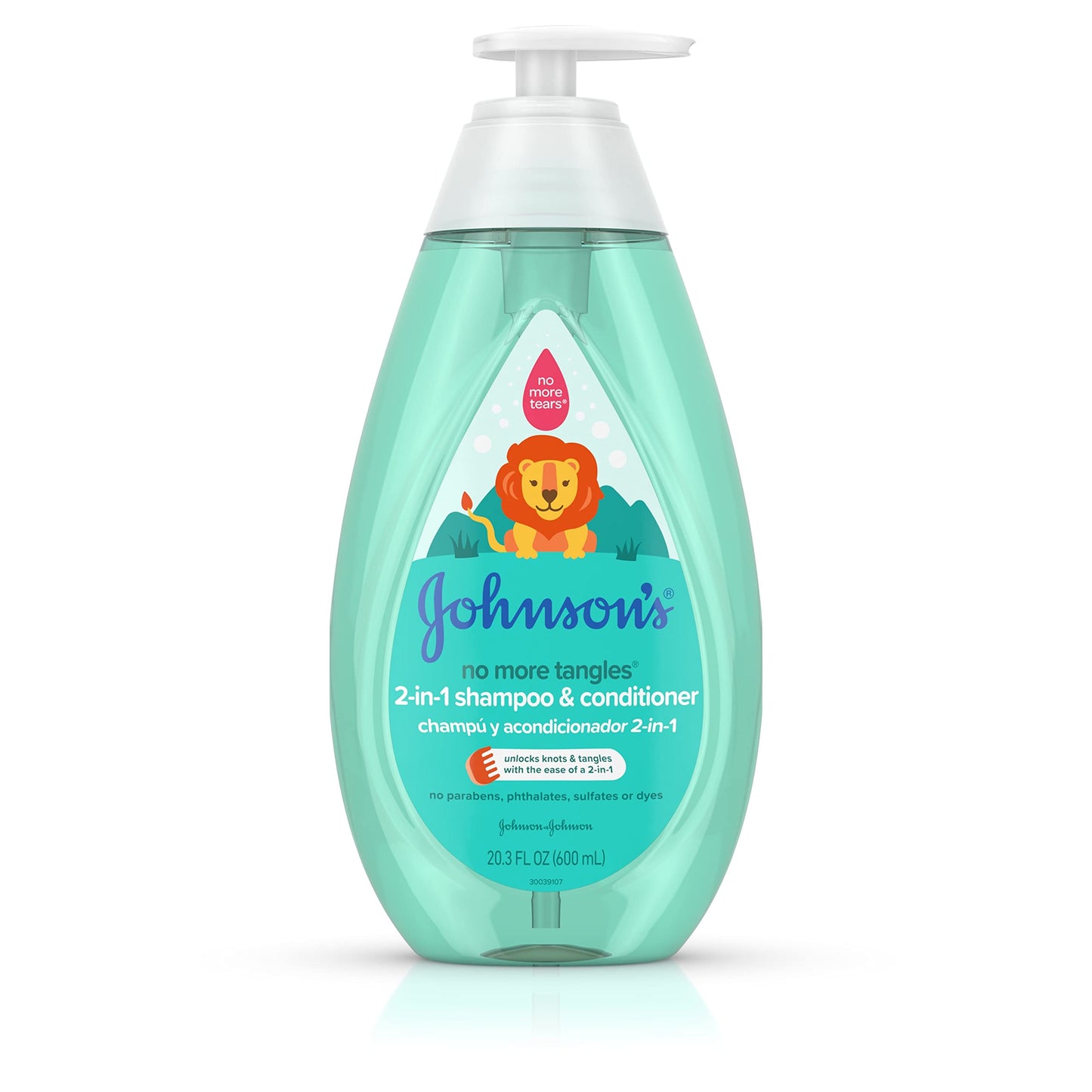 Johnson's Baby No More Tangles Champú y acondicionador para el cabello desenredante 2 en 1 para niños y niños pequeños, suave y sin desgarros, hipoalergénico y sin parabenos, ftalatos, sulfatos ni colorantes, 20,3 fl. onz