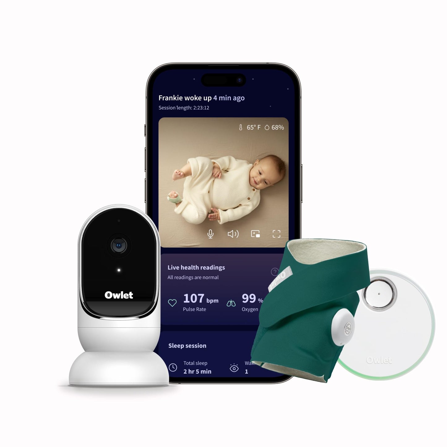 Owlet® Dream Duo Smart Baby Monitor: FDA-Cleared Dream Sock® plus Owlet Cam - Tracks & Notifies for Pulse Rate & Oxygen while viewing Baby in 1080p HD WiFi Video - Deep Sea Green