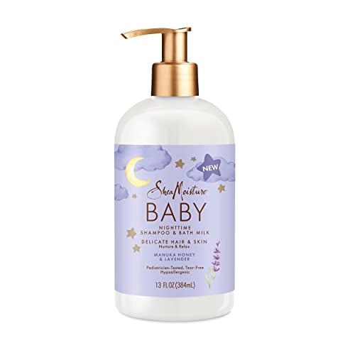 SheaMoisture Baby Shampoo & Bath Milk Manuka Honey & Lavender for Delicate Hair and Skin Nighttime Skin and Hair Care Regimen 13 oz