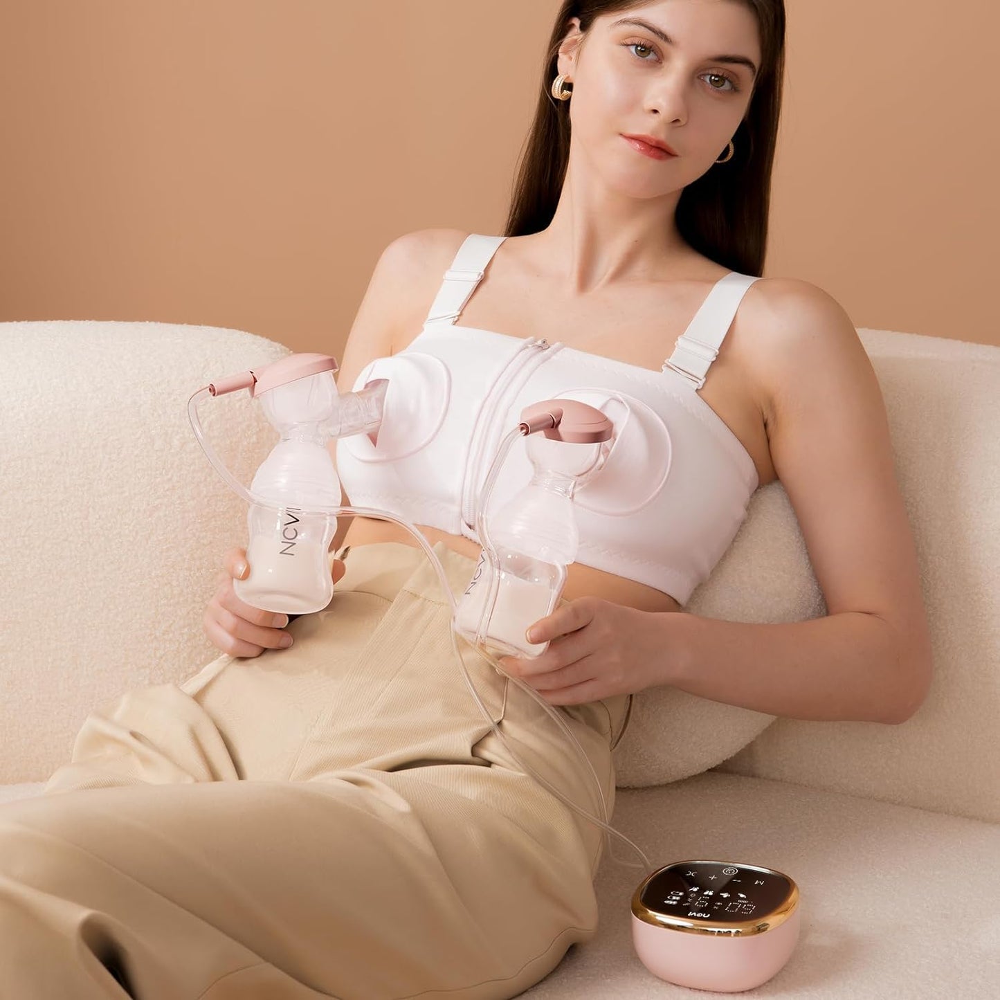 NCVI Double Electric Breast Pump 8782, Portable Anti-Backflow, with 4 Size Flanges, 4 Modes & 9 Levels, LED Display, 10 Breastmilk Storage Bags, Ultra-Quiet and Pain Free Breast Pumps