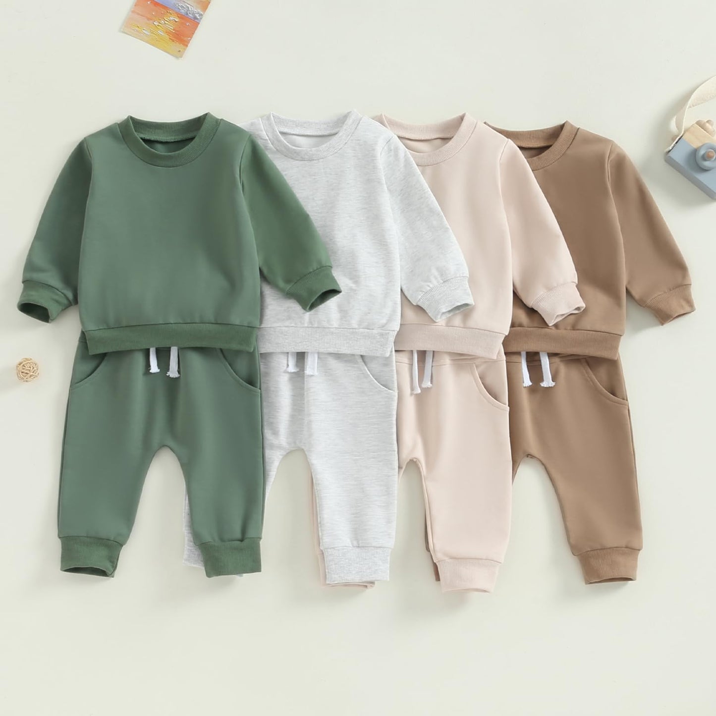 Tiaham Baby Boy Clothes Girl Outfits Fashion Sweatshirt Sweat Pant Kids Toddler Tops Pant Sets (Beige, 12-18 Months)