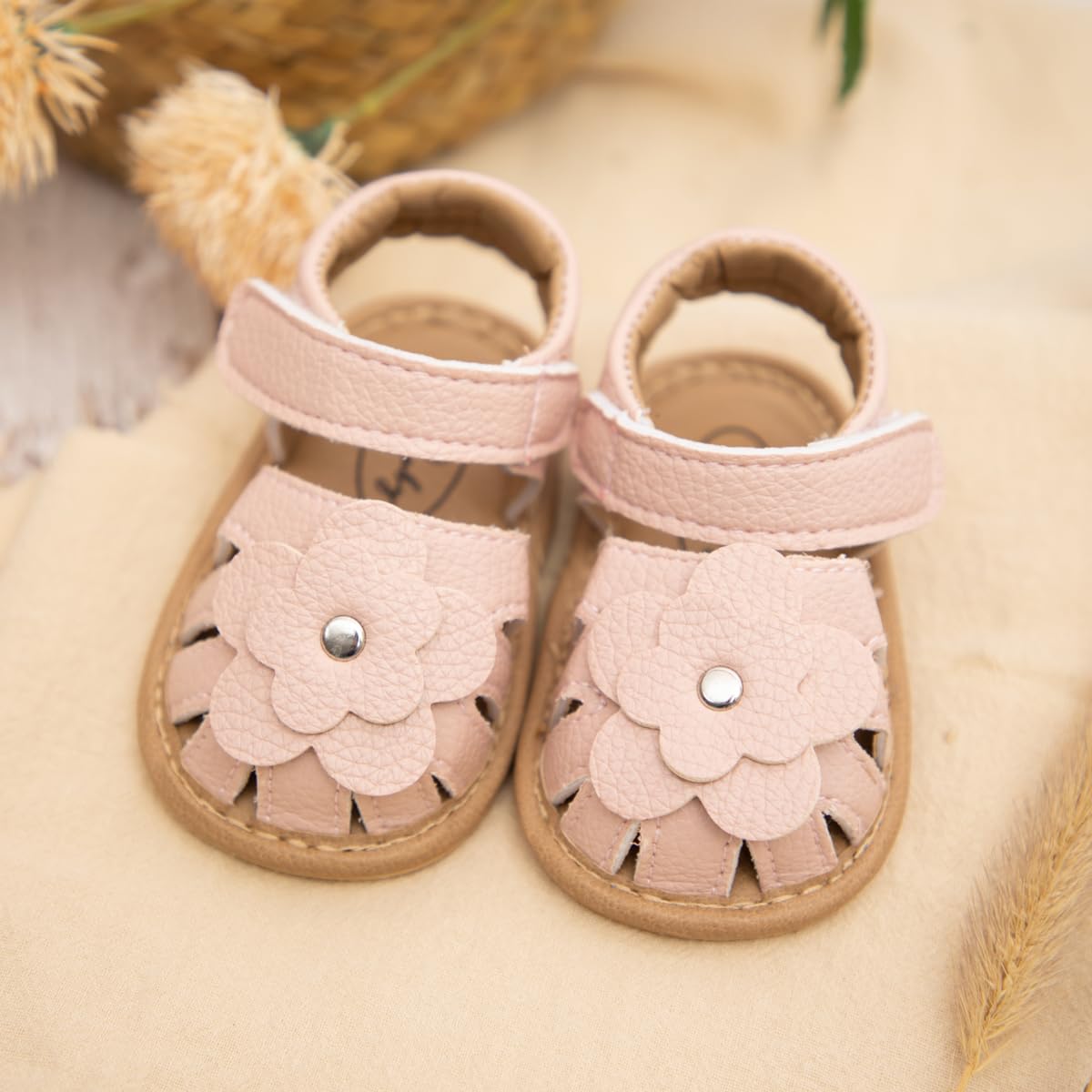 Babelvit Infant Baby Girl Boy Sandals Comfort Premium Summer Outdoor Casual Beach Shoes with Flower Bowknot Anti Slip Rubber Sole Newborn Toddler Prewalker First Walking Shoes