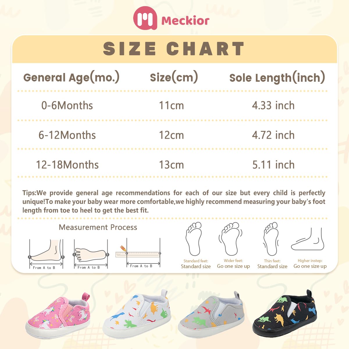 Meckior Toddler Baby Boys Girls Canvas Dinosaur Sneaker Newborn Infant Soft Anti-Slip Sole First Walking Crib Shoes