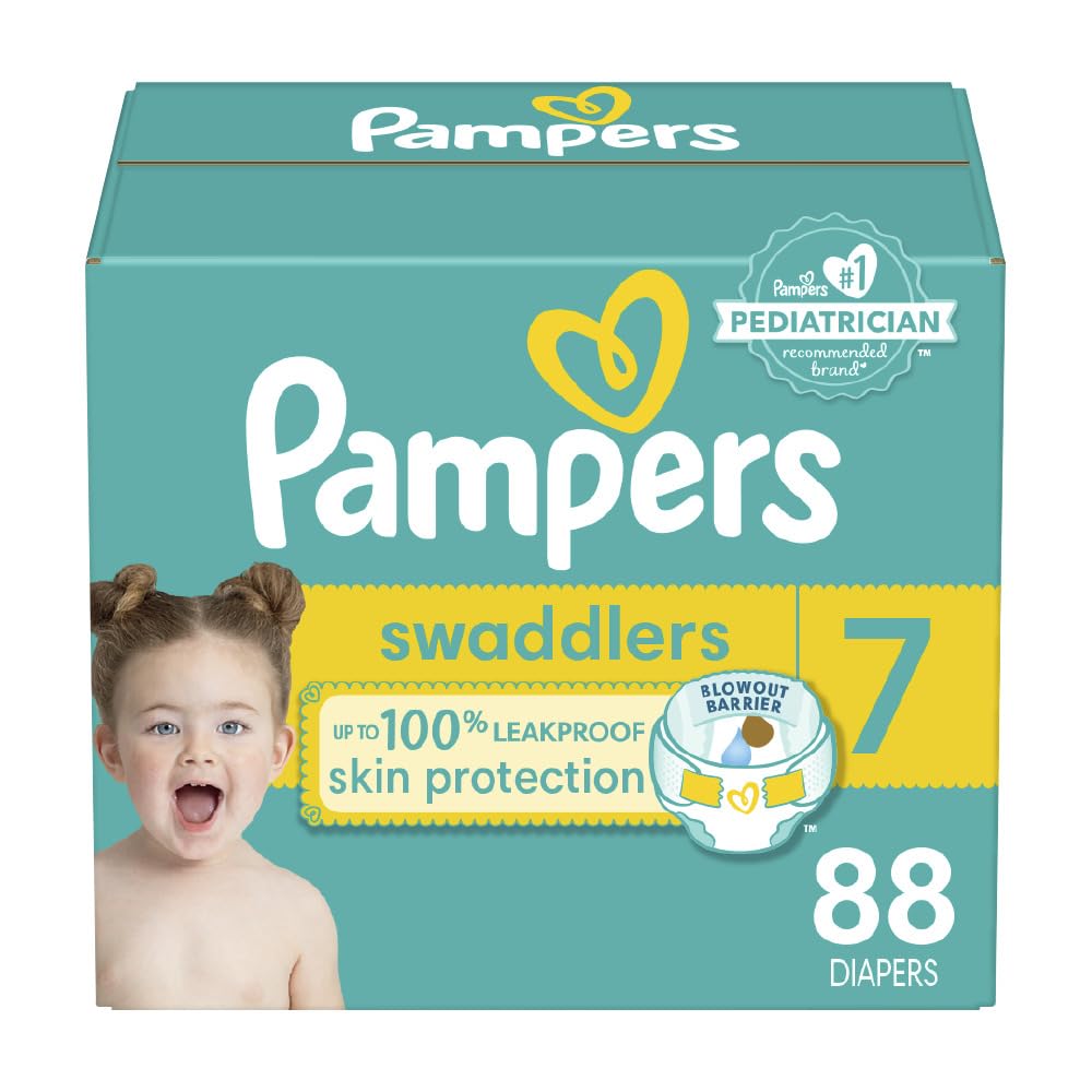 Pampers Swaddlers Diapers - Size 7, One Month Supply ,Ultra Soft Disposable Baby Diapers , 88 Count (Pack of 1)