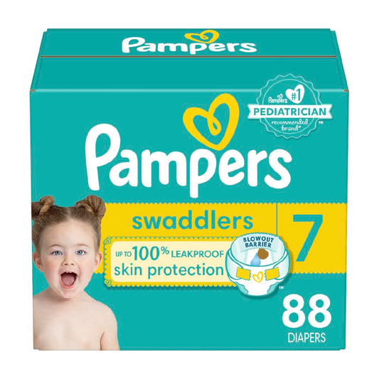 Pampers Swaddlers Diapers - Size 7, One Month Supply ,Ultra Soft Disposable Baby Diapers , 88 Count (Pack of 1)