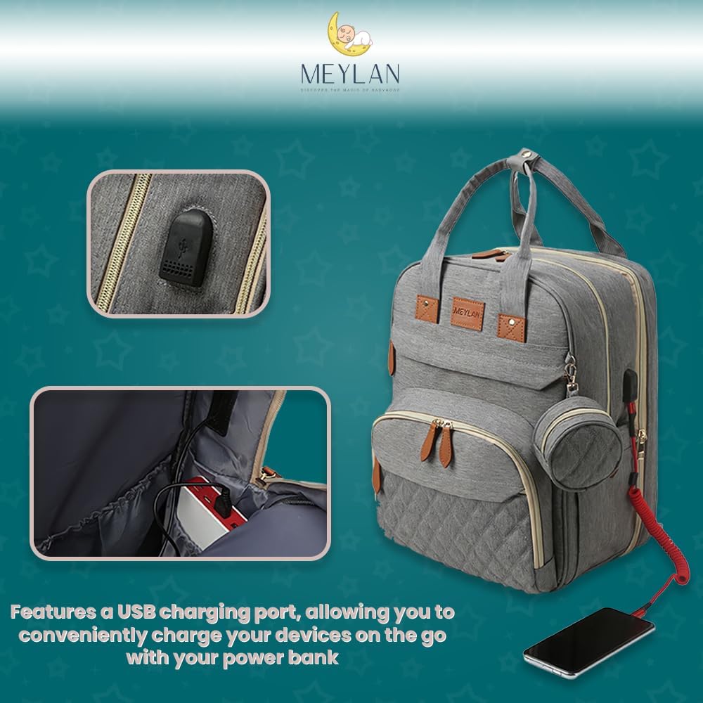Diaper Bag Backpack baby bag - Spacious & Multifunctional Baby Essentials Travel Tote-Waterproof with Changing Pad, Stroller Straps, USB Charging Port & Pacifier Case - Large Capacity - Unisex, Grey