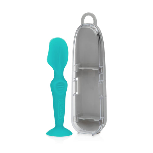 Dr. Talbot's Cepillo para crema de pañales para bebés - Aplicador de crema para la dermatitis del pañal con base de succión y estuche higiénico - Tamaño mini - Azul agua