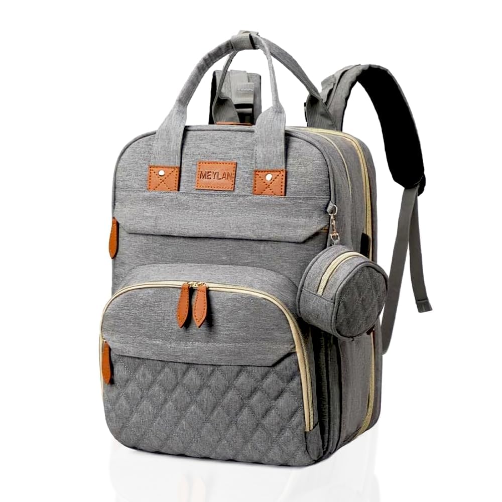Diaper Bag Backpack baby bag - Spacious & Multifunctional Baby Essentials Travel Tote-Waterproof with Changing Pad, Stroller Straps, USB Charging Port & Pacifier Case - Large Capacity - Unisex, Grey