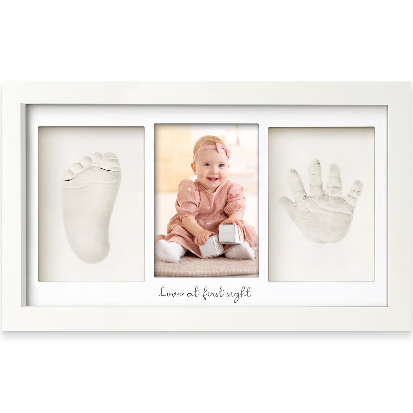 Kit de huellas y manos de bebé: kit de huellas de bebé, marco de recuerdo para recién nacidos, kit de huellas de manos para bebés, regalos personalizados para bebés, decoración de guardería, regalos de baby shower para niñas y niños (blanco alpino)