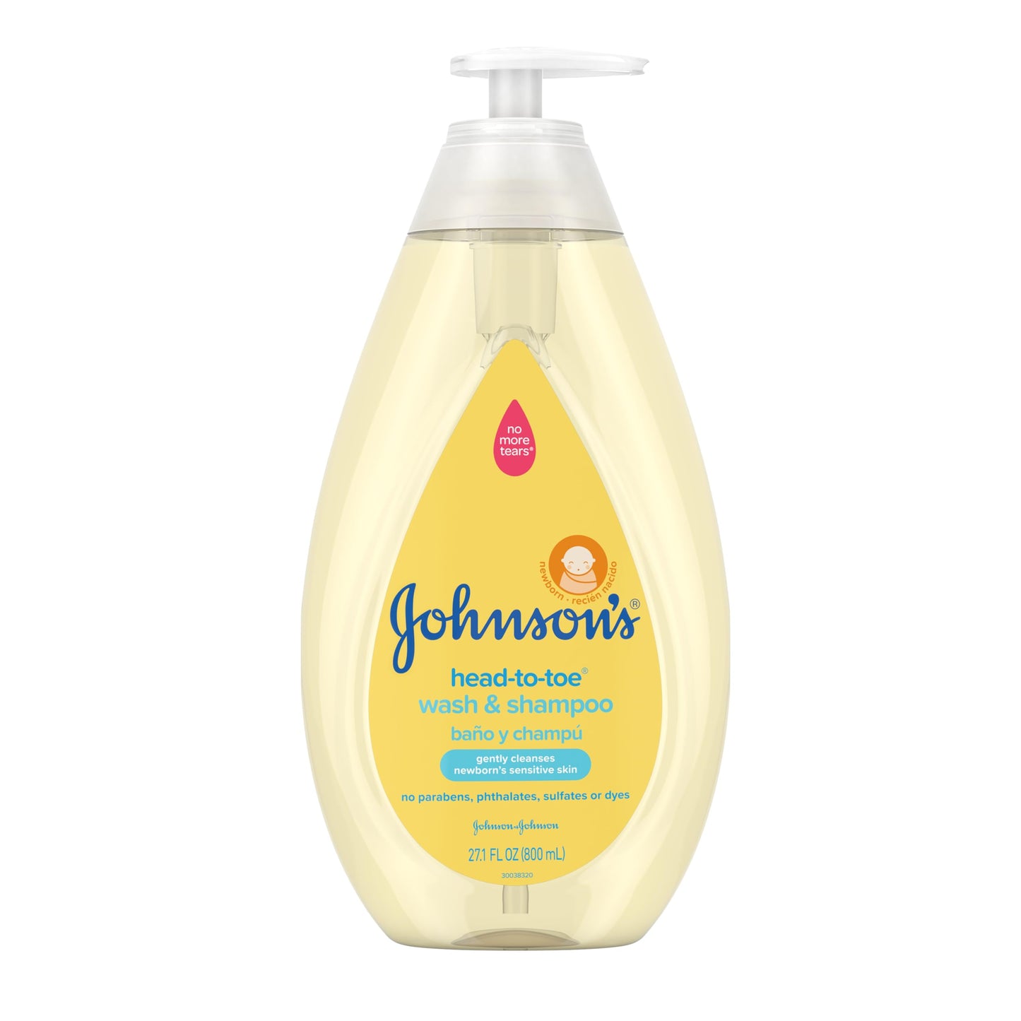 Johnson's Head-to-Toe Gentle Tear-Free Baby &amp; Newborn Wash &amp; Shampoo, sulfato, parabeno, ftalato y colorantes, lavado hipoalergénico para piel y cabello sensibles, 27.1 fl. Onz