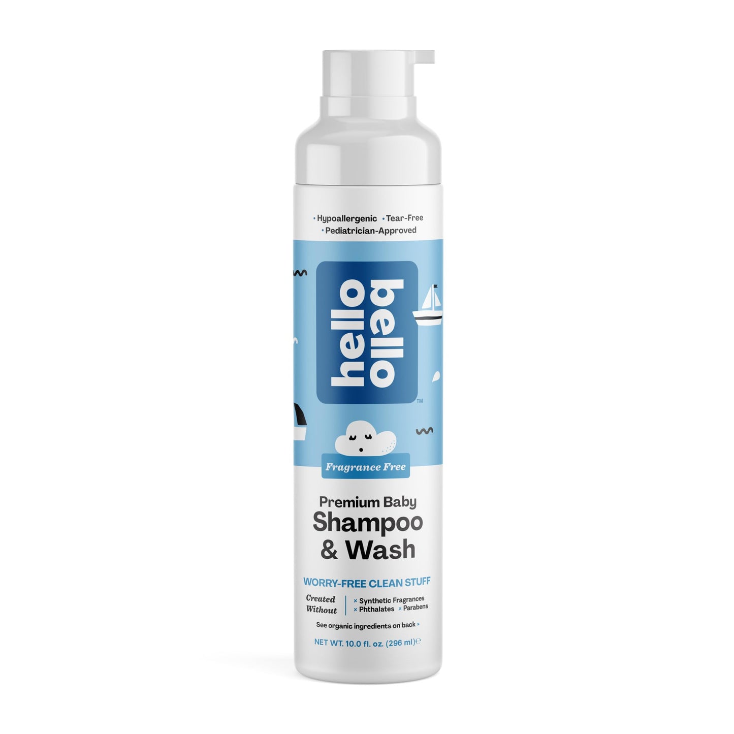 Champú y gel de baño Hello Bello - Fórmula suave hipoalergénica sin lágrimas para bebés y niños - Vegano y libre de crueldad animal - Sin fragancia - 10 fl oz