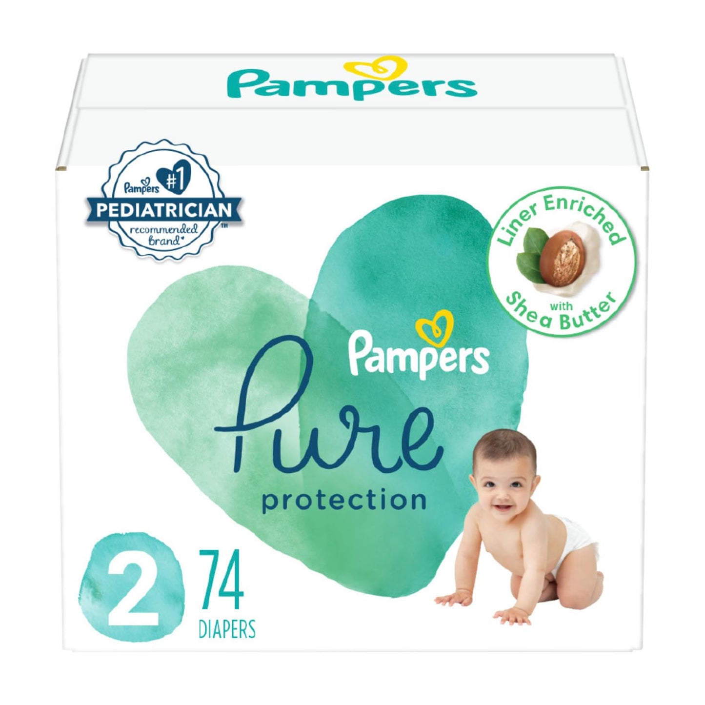 Pañales Pampers Pure Protection - Tamaño 2, 74 unidades, pañales desechables premium hipoalergénicos para bebés