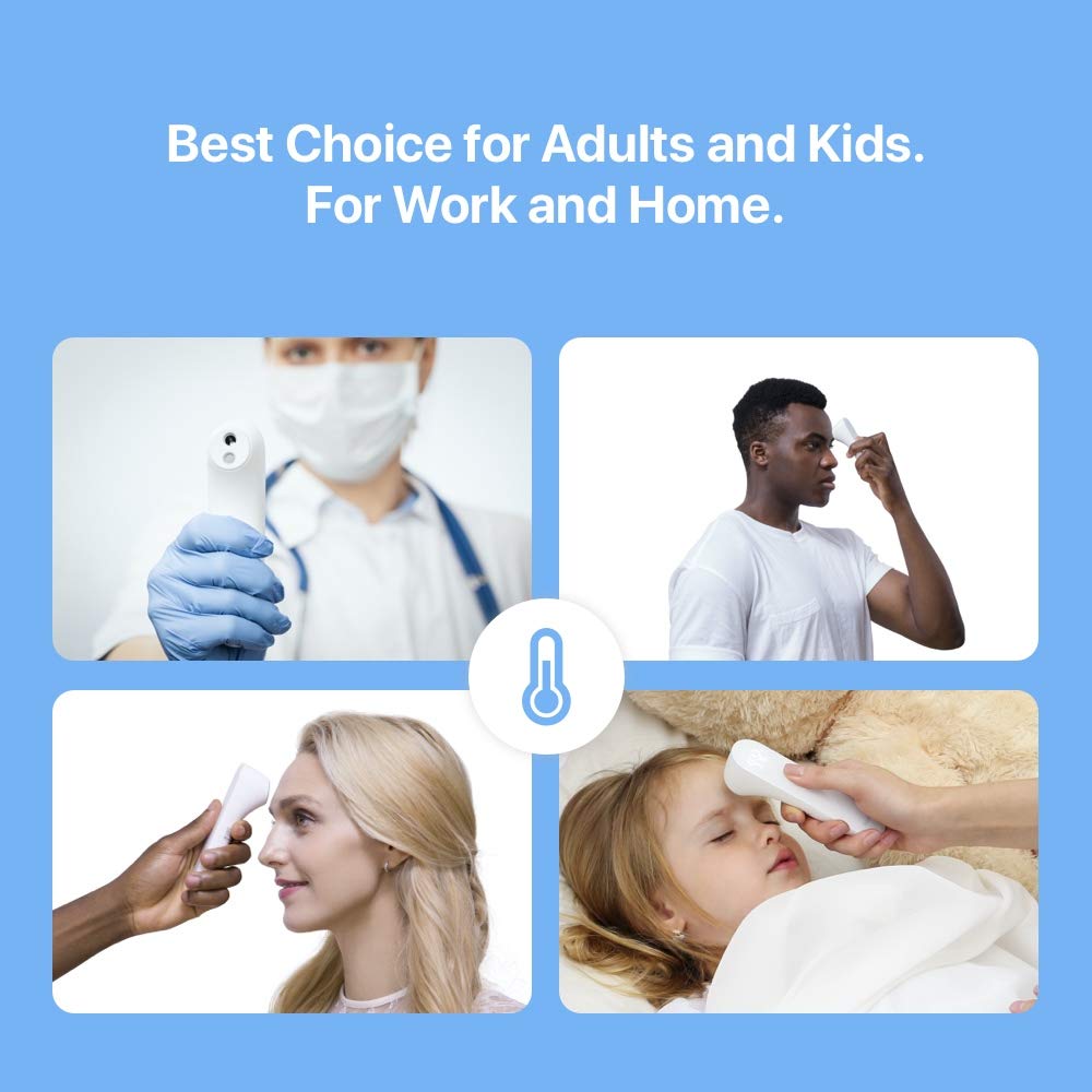 Termómetro de frente sin contacto iHealth, termómetro digital infrarrojo para adultos y niños, termómetro para bebé sin contacto, 3 sensores ultrasensibles, dígitos LED grandes, retroalimentación de vibración silenciosa, sin contacto