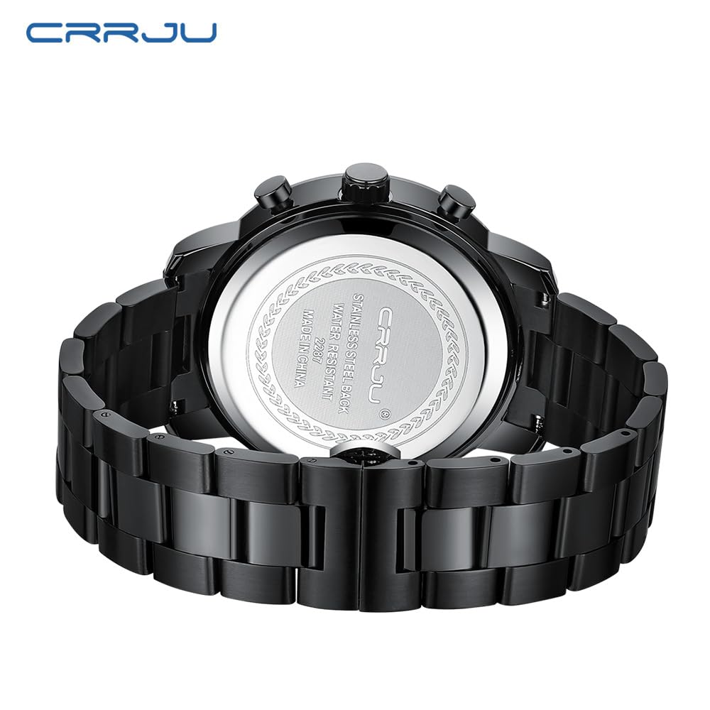 CRRJU Fashion Business Mens Watches with Stainless Steel Waterproof Chronograph Auto Date Quartz Watch for Men