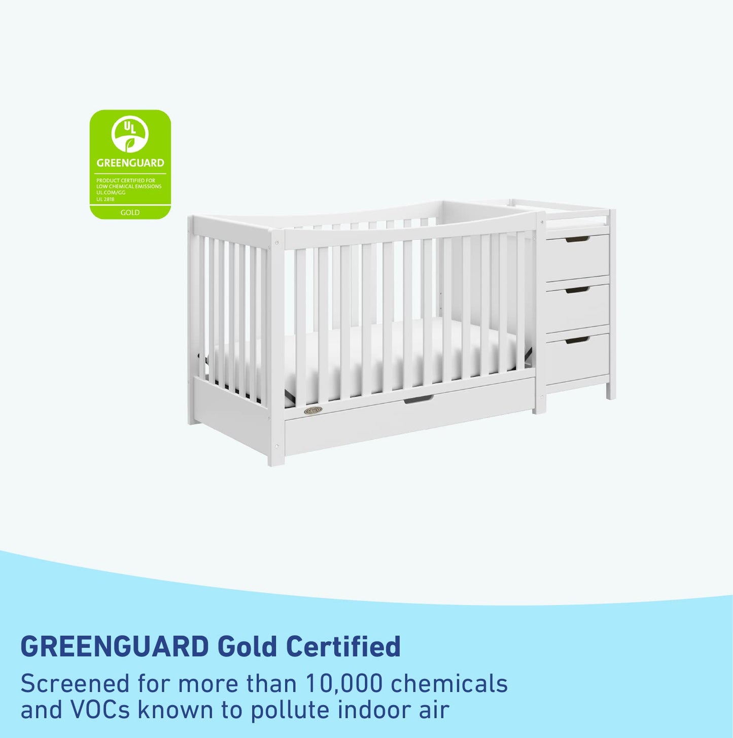 Graco Remi 4-In-1 Convertible Crib & Changer With Drawer (White) – GREENGUARD Gold Certified, Crib And Changing-Table Combo, Includes Changing Pad, Converts To Toddler Bed, Full-Size Bed