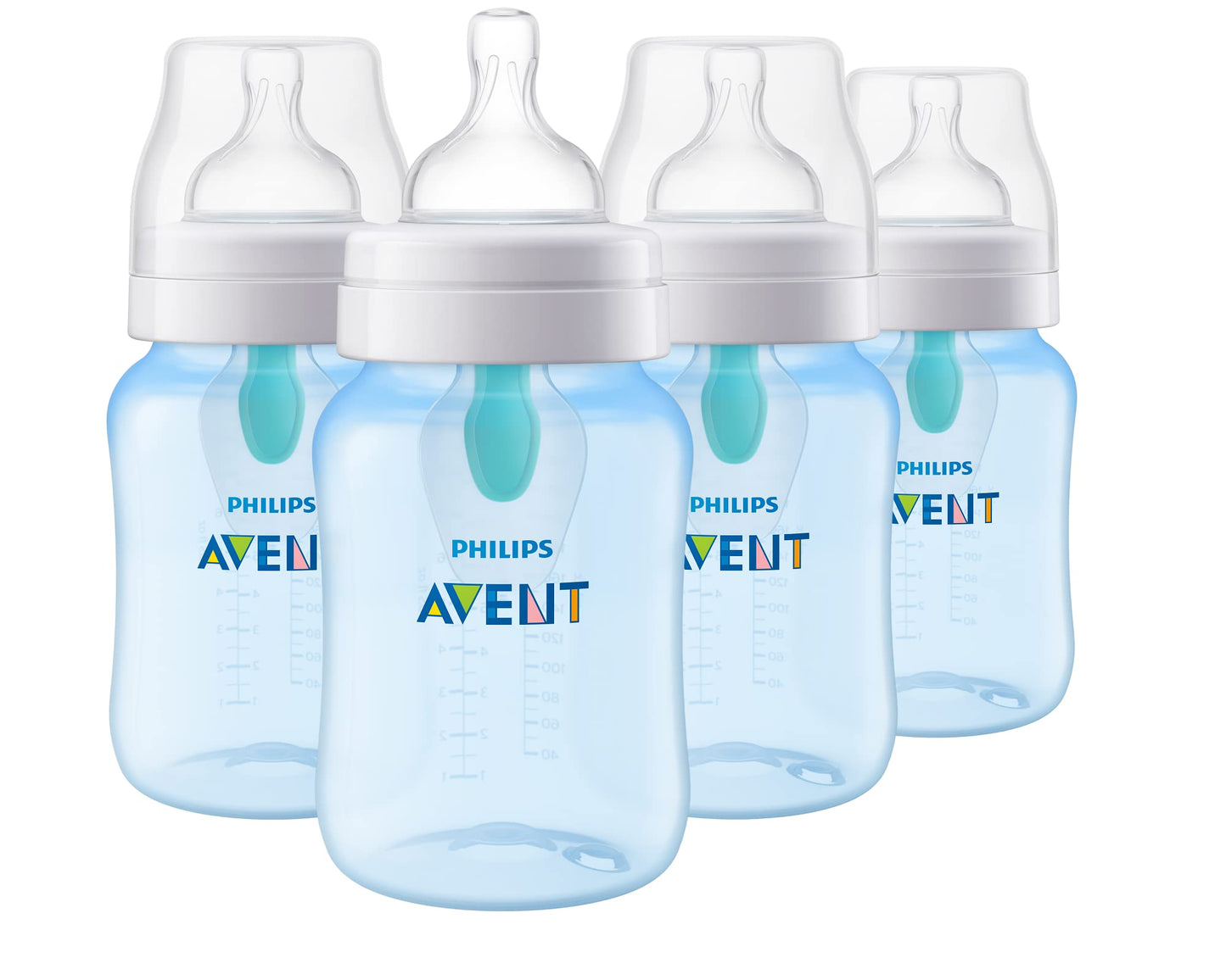 Philips AVENT Biberón anticólicos con ventilación AirFree, 9 oz, paquete de 4, azul, SCY703/24