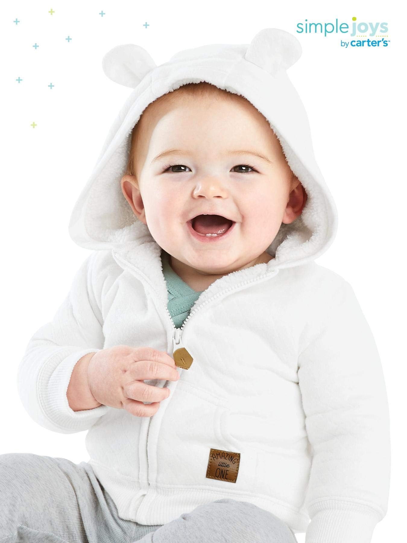 Simple Joys by Carter's Chaqueta tipo suéter con capucha para bebé con forro de sherpa, avena, 6-9 meses