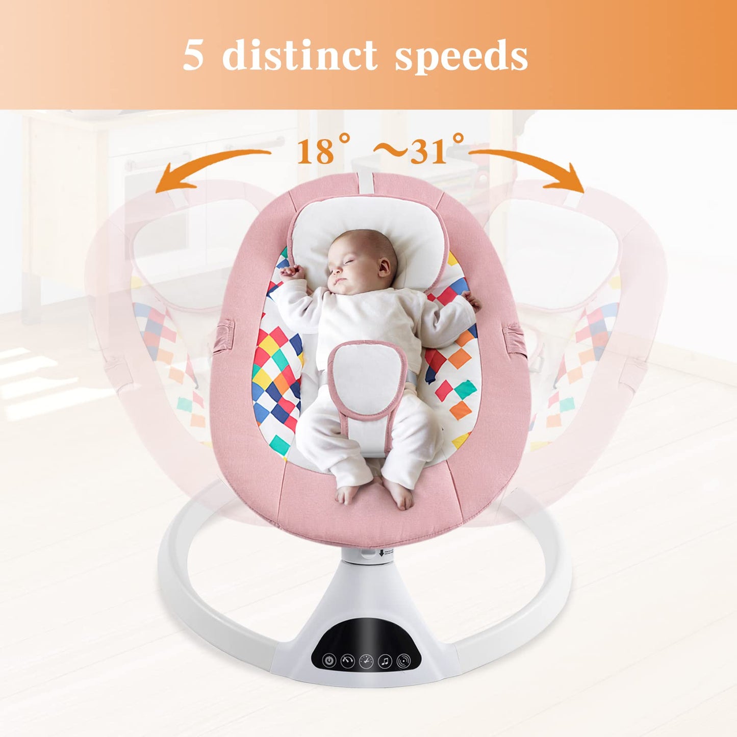 Soobaby Baby Swing for Infants,Electric Bouncer for Babies,Portable Swing for Baby Boy Girl,Remote Control Indoor Baby Rocker with 5 Sway Speeds,Music and Bluetooth,Light Pink