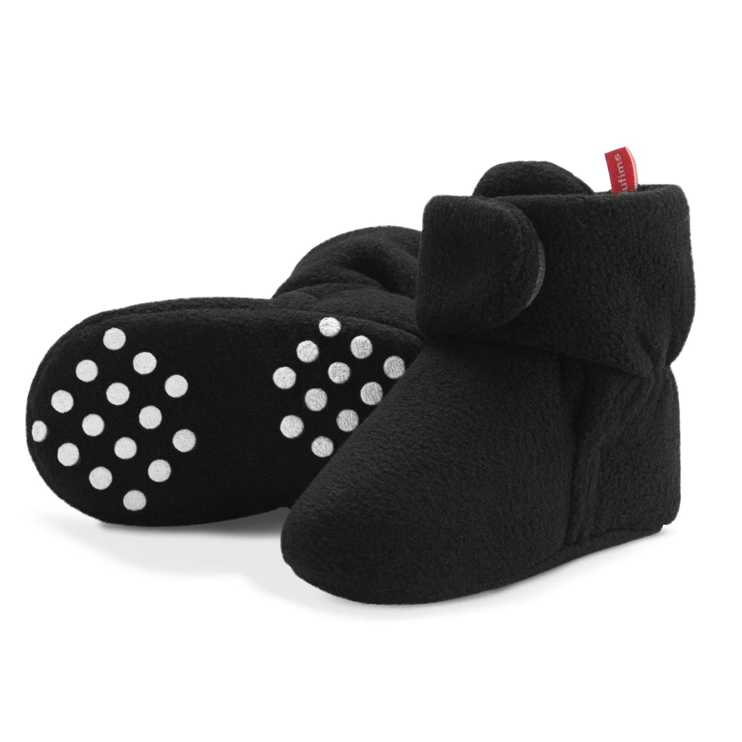 Baby Booties 6-12 Months Unisex Cozy Fleece Newborn Booties Non-Slip Newborn First Walkers Shoes Toddler Slippers for Baby Boys & Baby Girls Gifts, Black