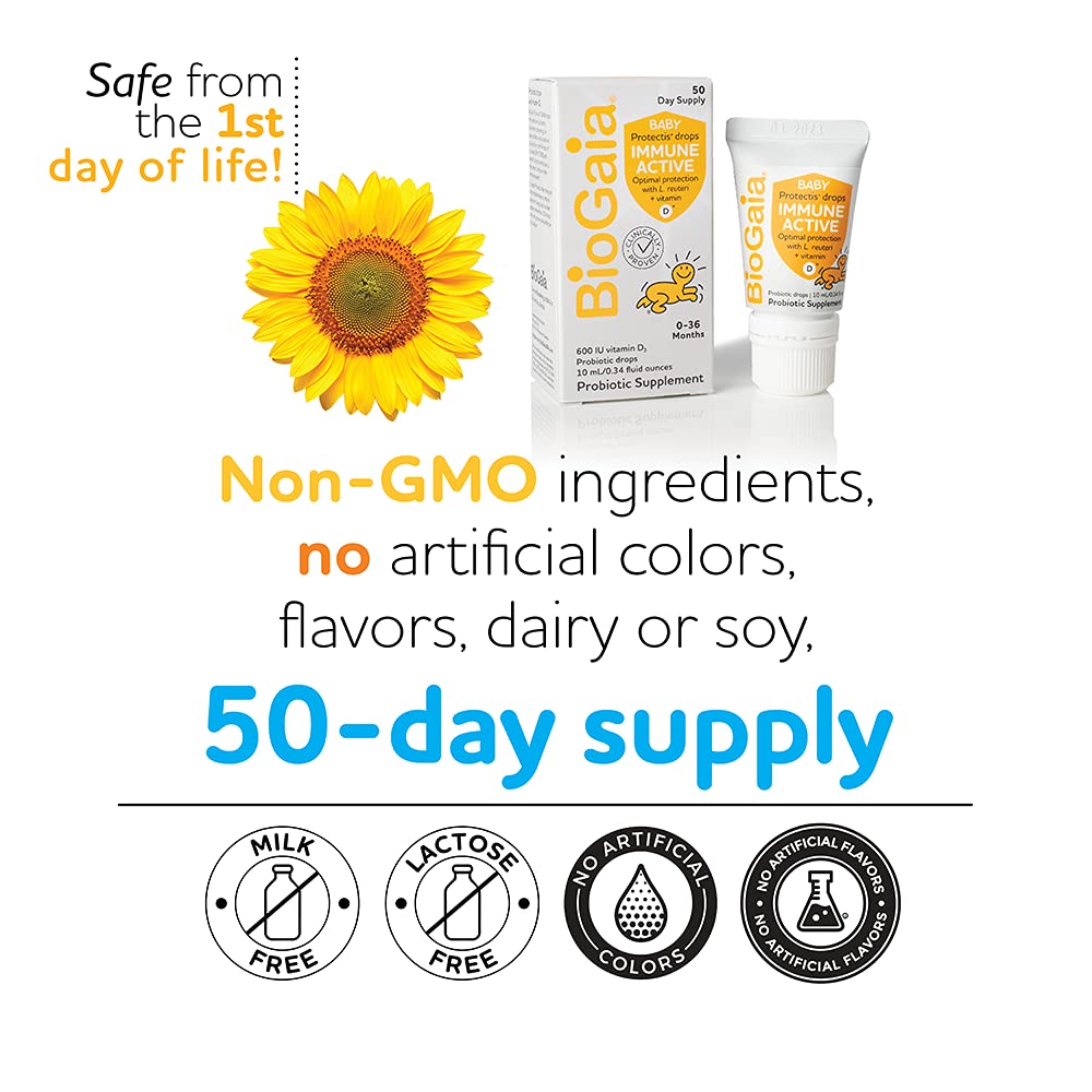 BioGaia Protectis Immune Active Baby | Probiotic + Vitamin D | Promotes The Development of Healthy Immune & Digestive Systems in Babies & Infants | 50 Day Supply